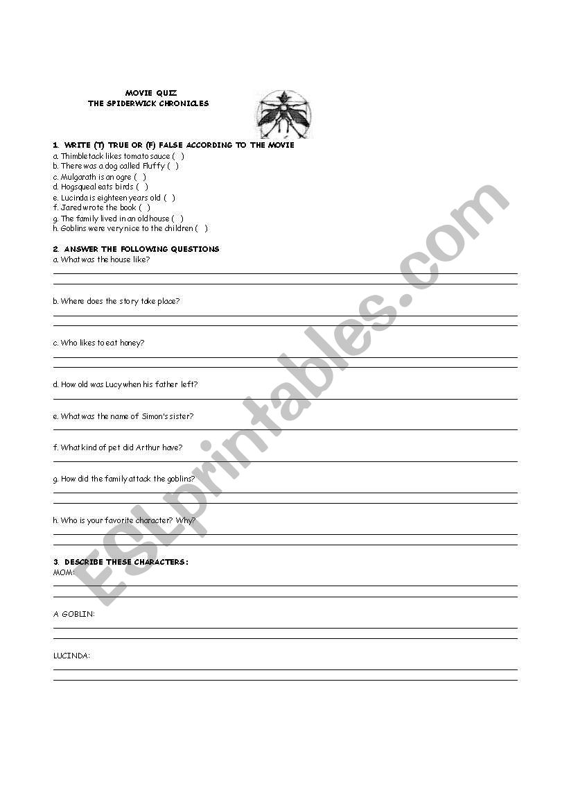 MOVIE QUIZ worksheet