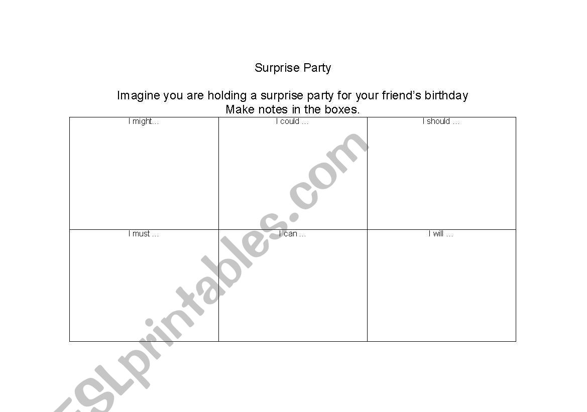 planing a party   worksheet