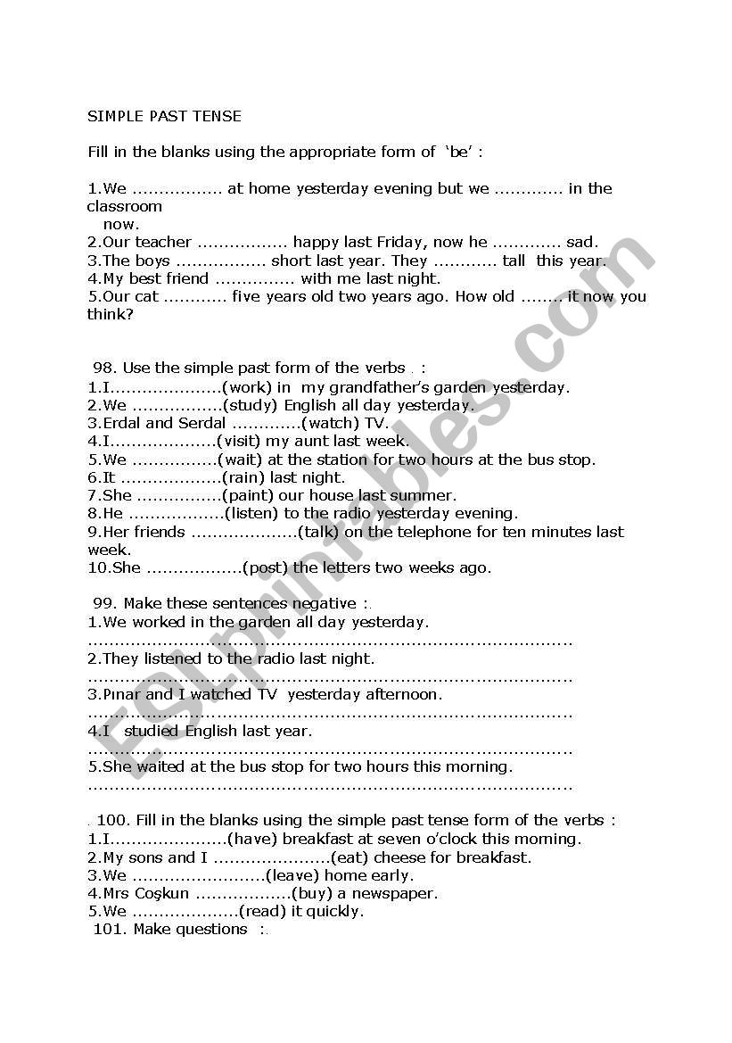 Simple Past Tense worksheet