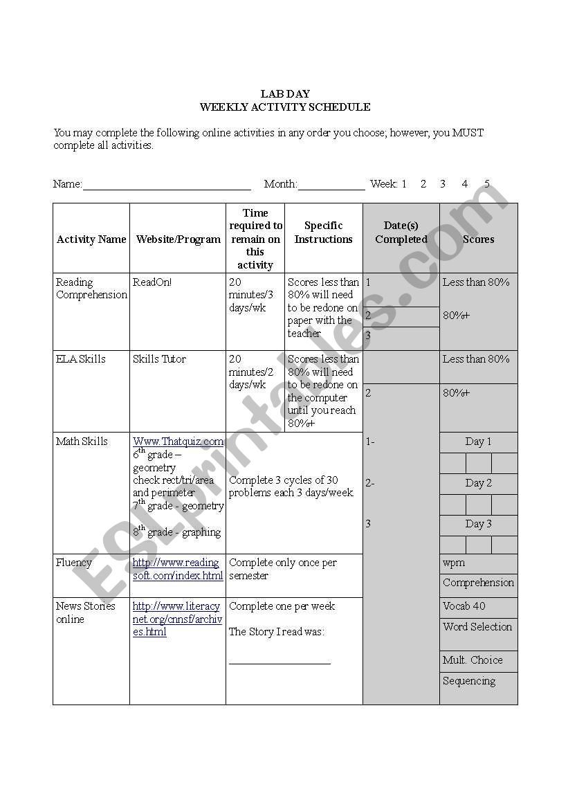 Computer activity tracking sheet template