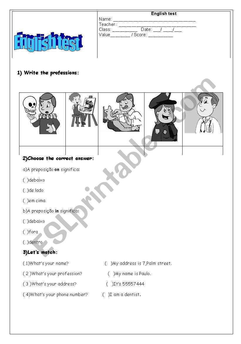 English test worksheet