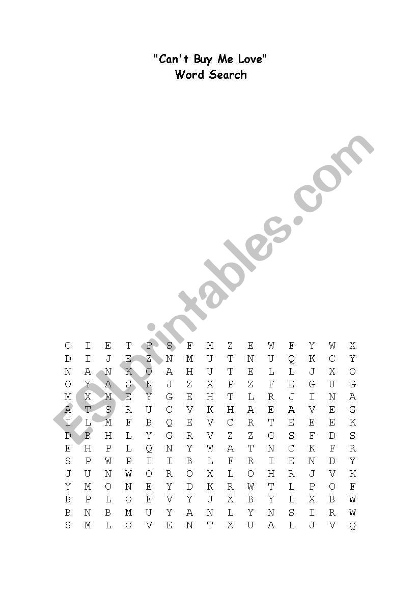 Cant Buy Me Love - A Word Search