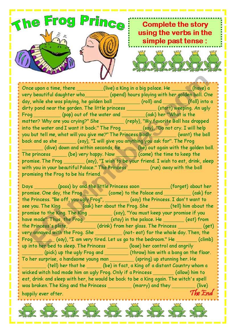 Simple Past Tense Story The Frog Prince ESL Worksheet By JulianaYurika