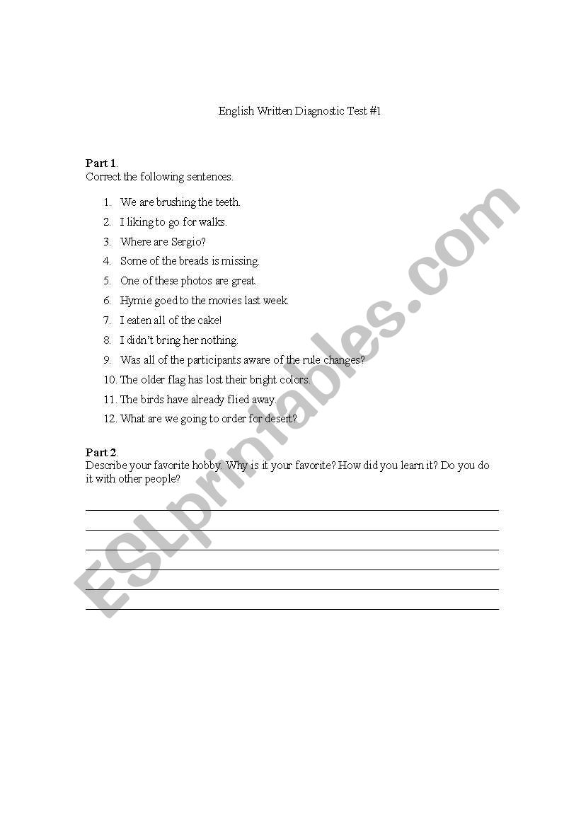General Diagnostic Test worksheet