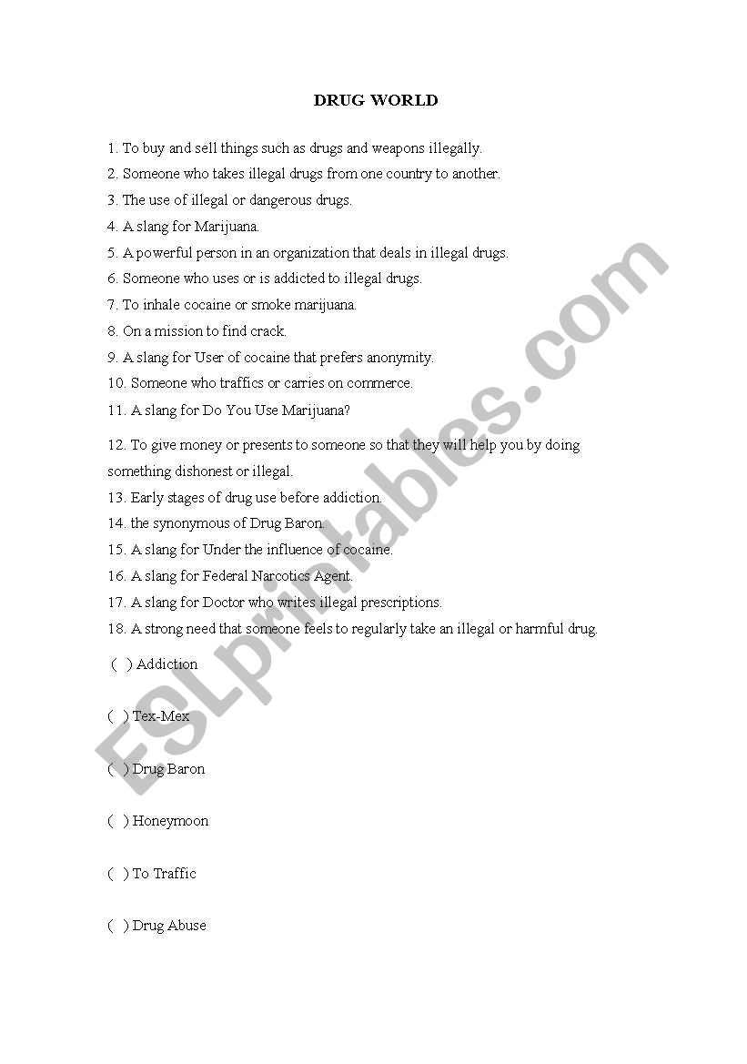 Drug World worksheet