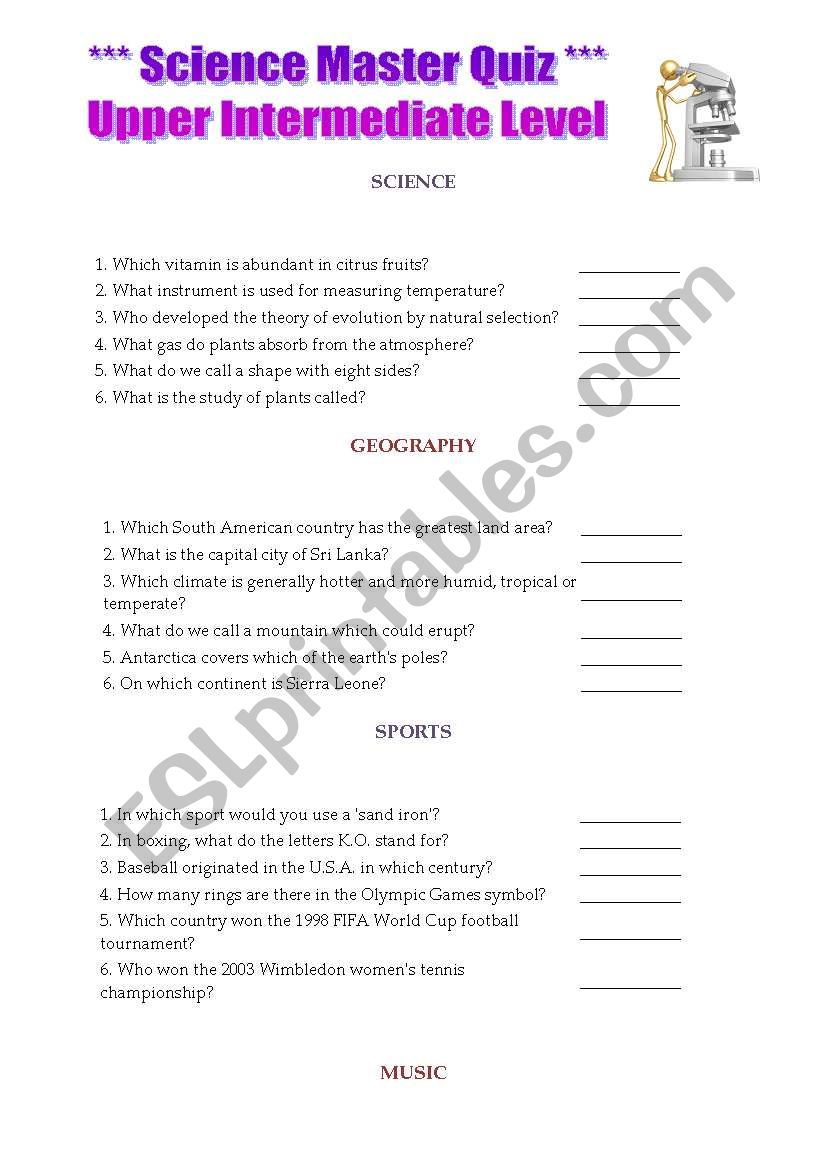 Science Master Quiz - UPPER INTERMEDIATE