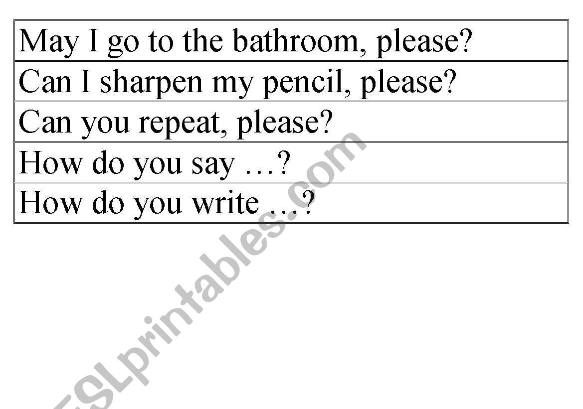 Classroom comands worksheet