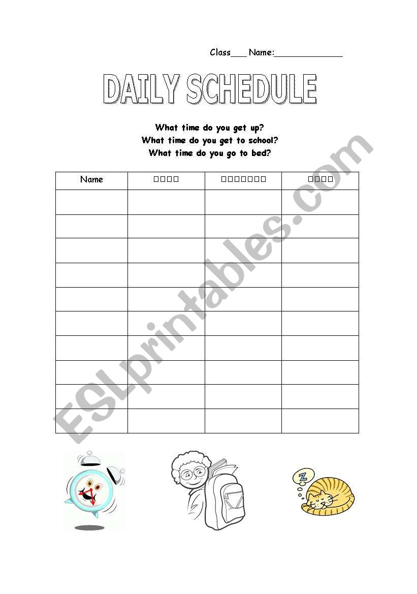 Daily Schedule worksheet