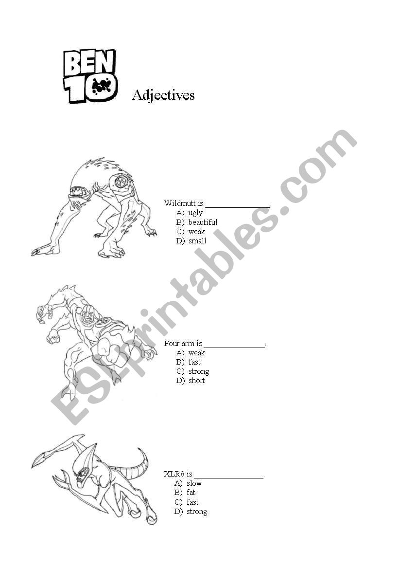 Ben 10 adjectives (2 pages) worksheet