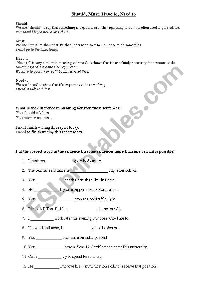 Modal Verbs worksheet