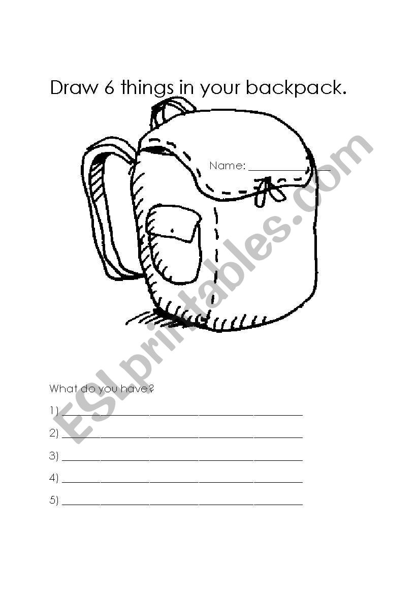 What´s In Your Backpack - ESL worksheet by gerbhere