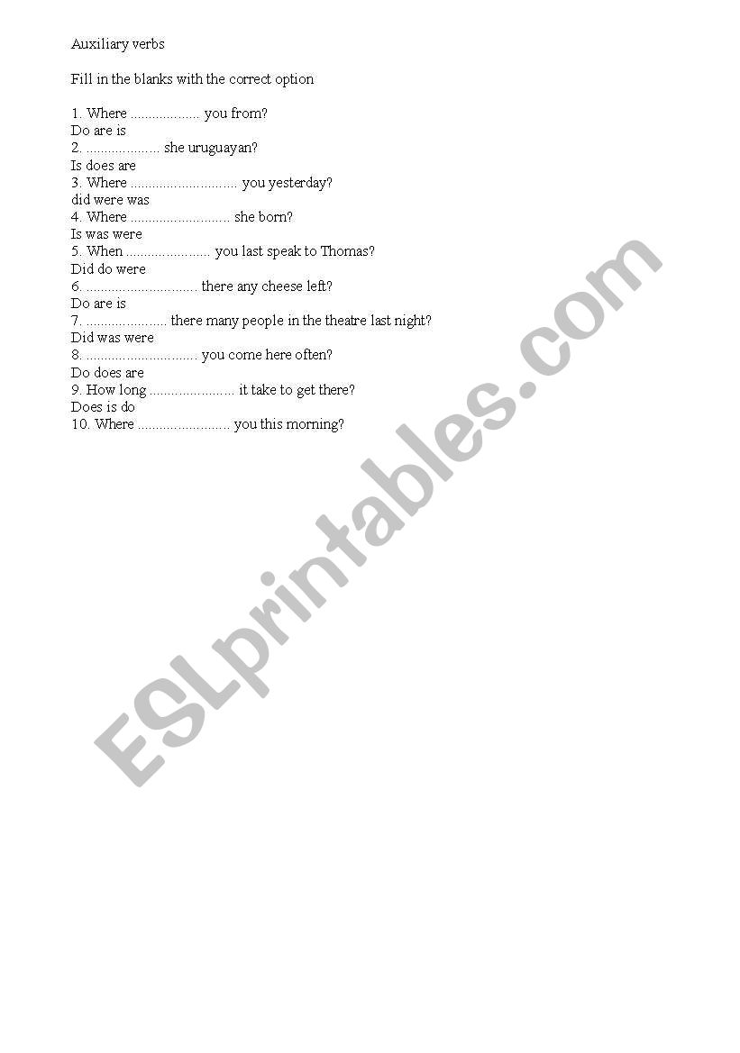 Auxiliary verbs exercise worksheet