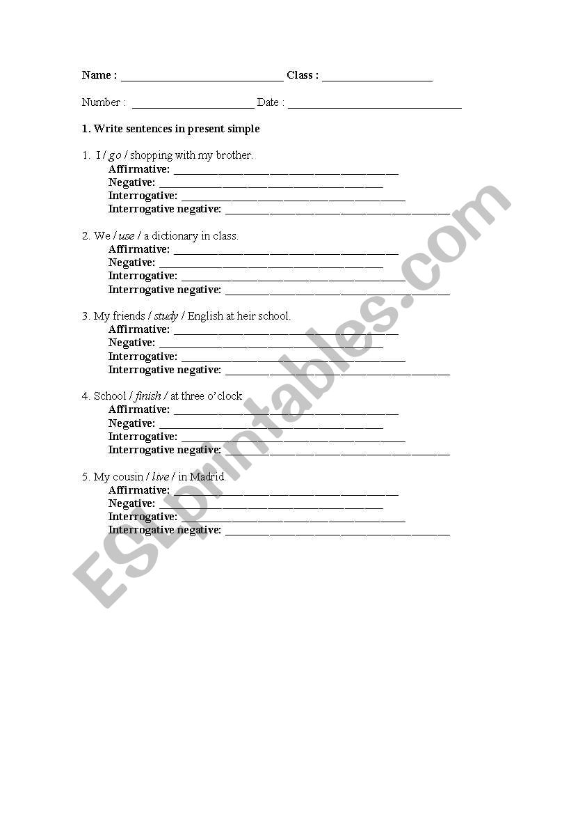 present simple worksheet