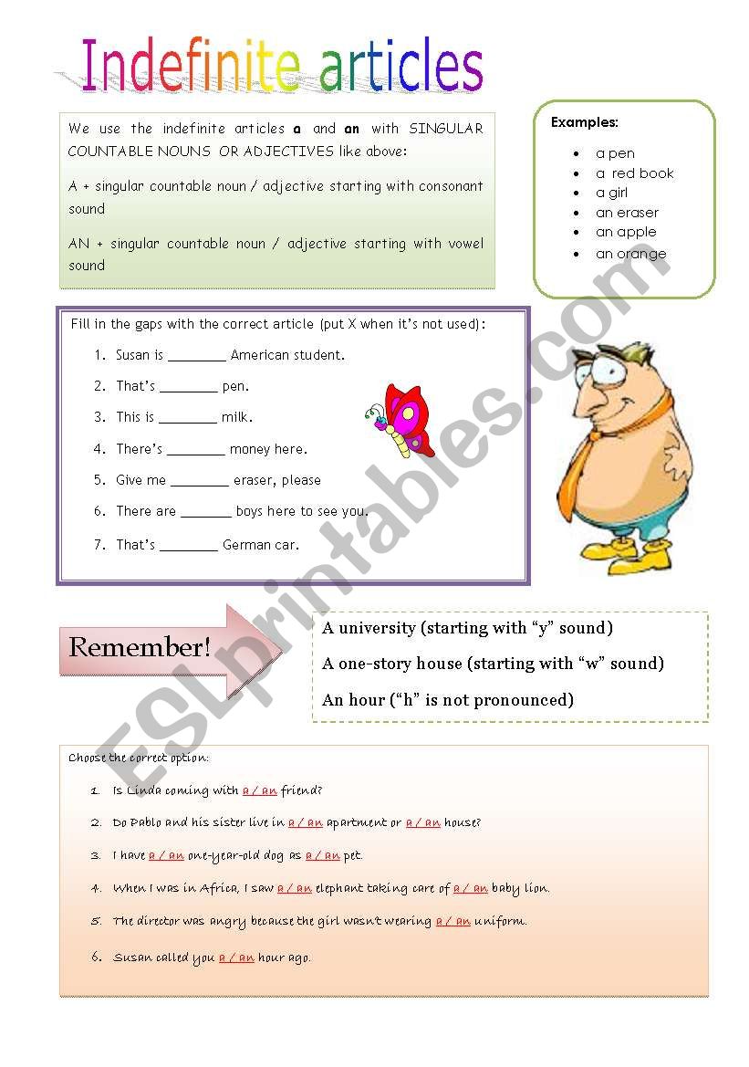 Indefinite Articles ESL Worksheet By Zailda