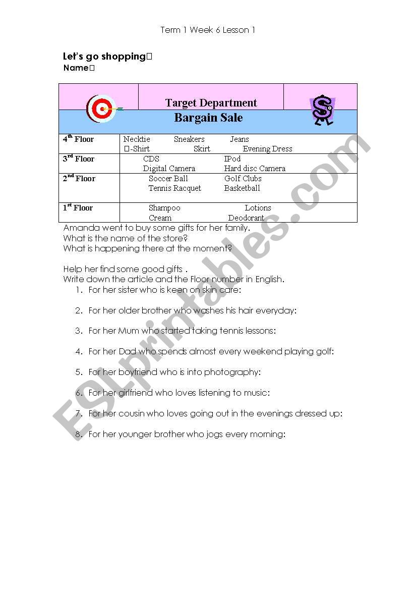 Lets Go Shopping worksheet