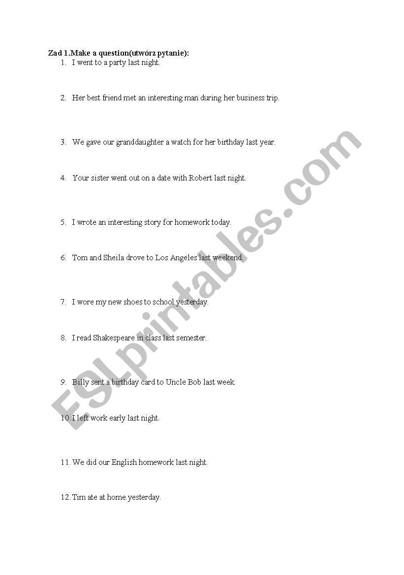 test past simple worksheet