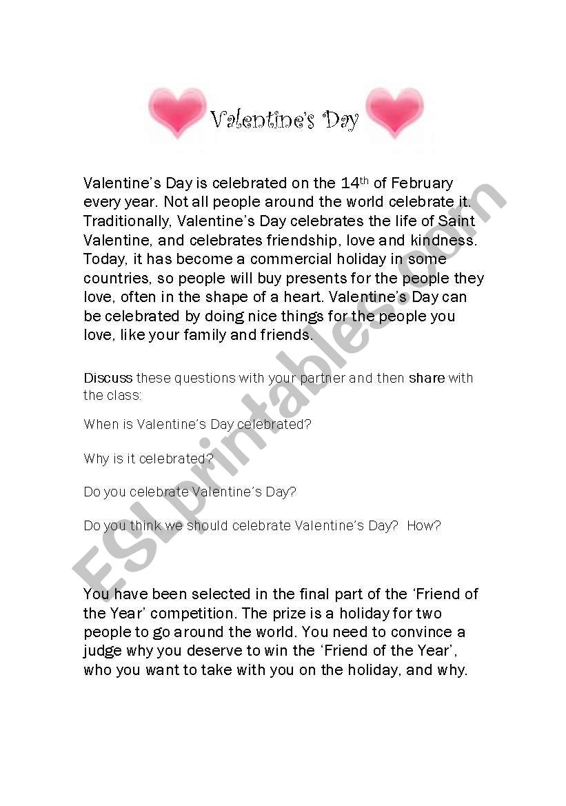 Valentine´s Day worksheet