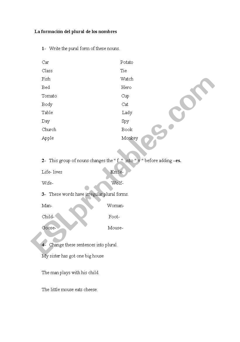  Plural nouns worksheet