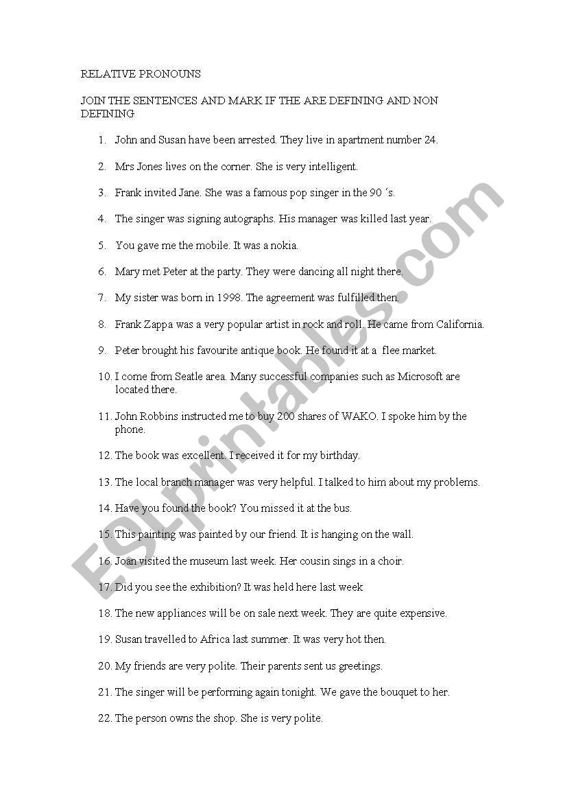 relative pronouns worksheet