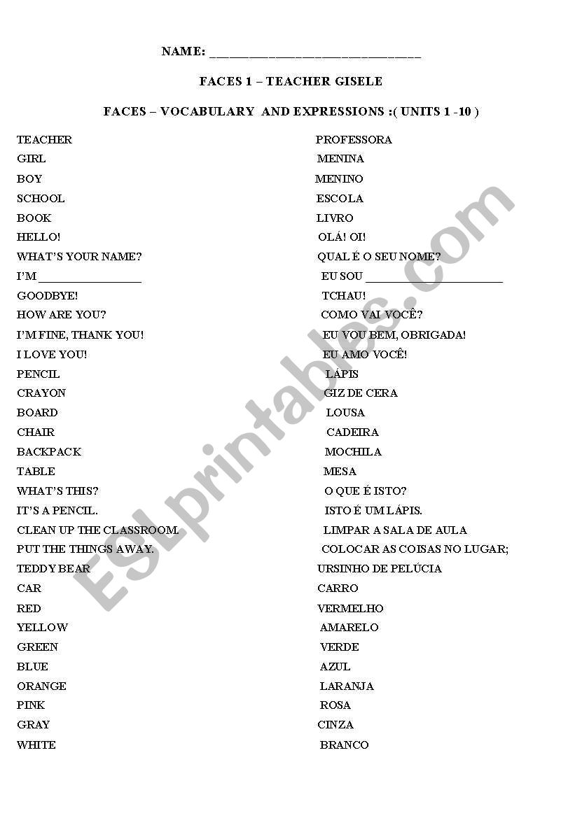 VOCABULARY worksheet