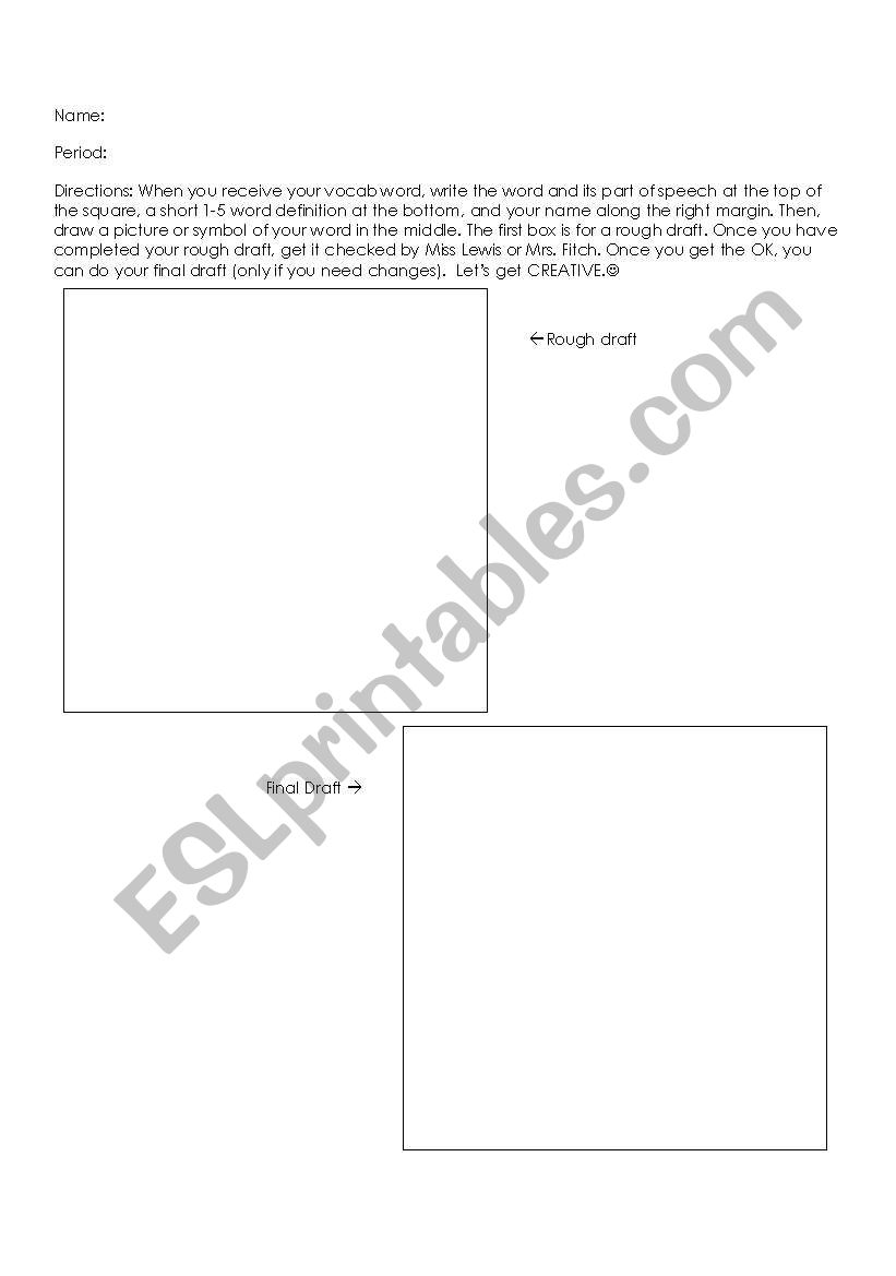 Vocab Drawing Squares worksheet