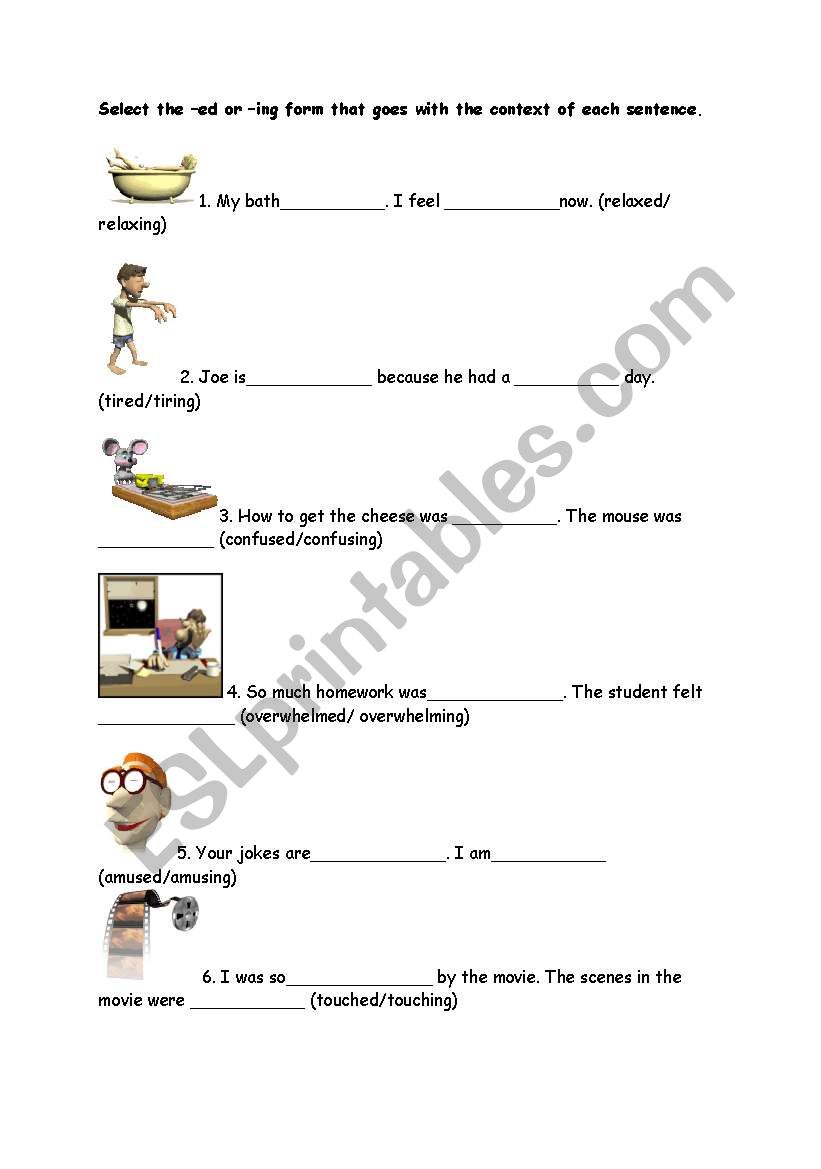 _ind and _ed adjectives worksheet