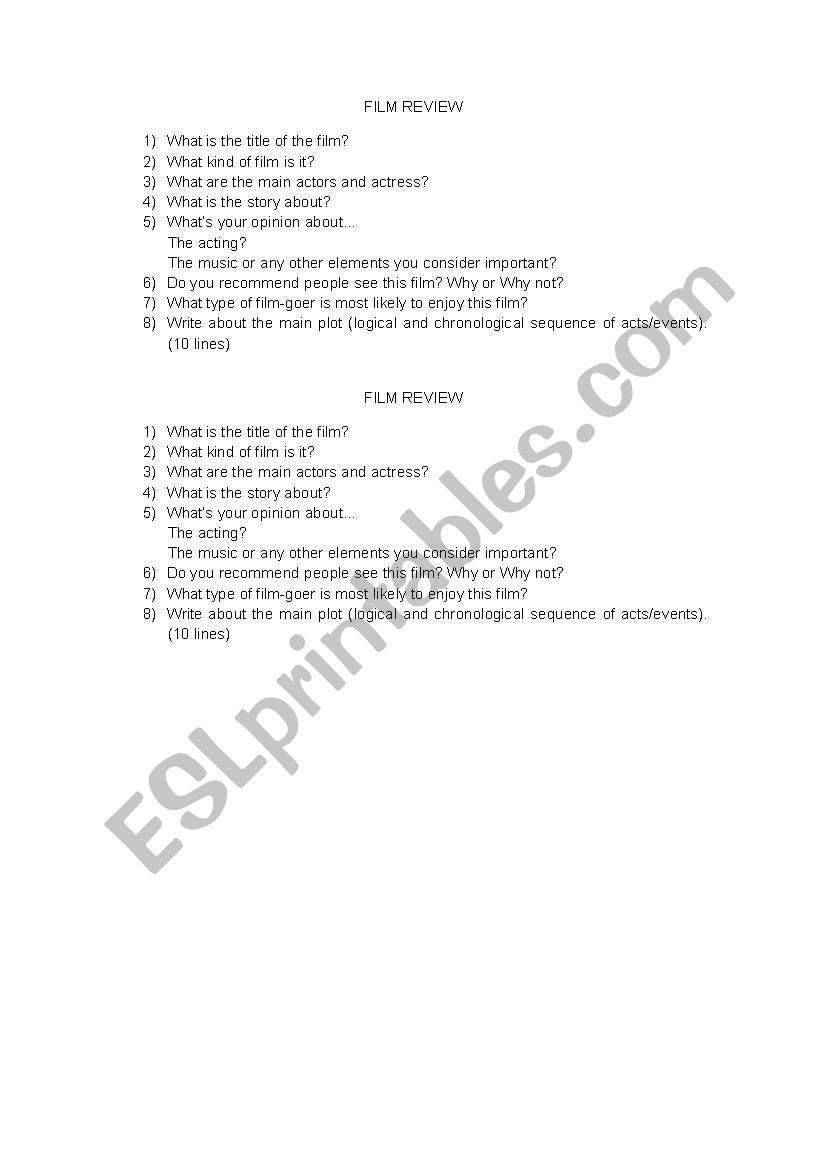 basic questions--movie review worksheet
