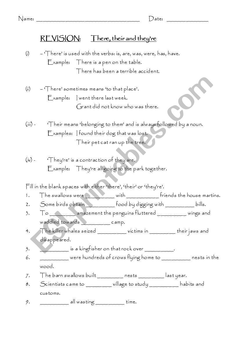 their there worksheet