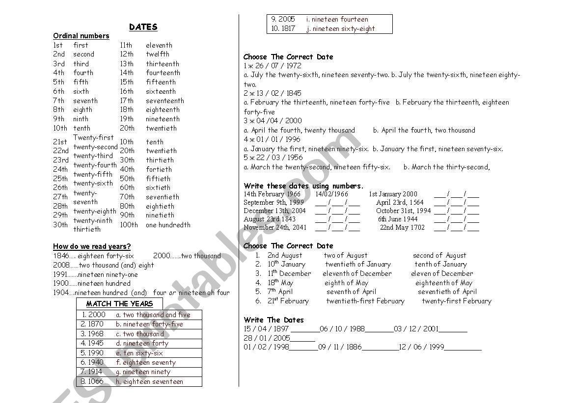 DATES worksheet