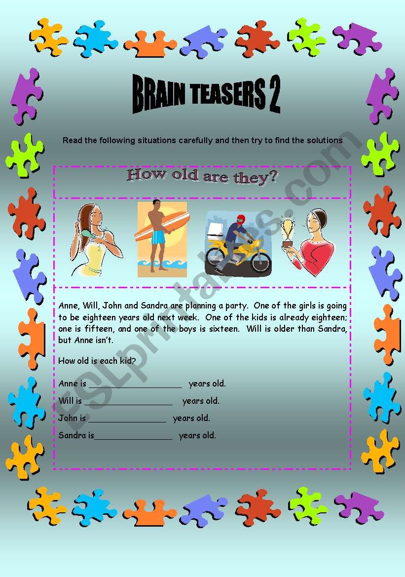 Brain Teasers 2 2 Pages Key Esl Worksheet By Carinaluc