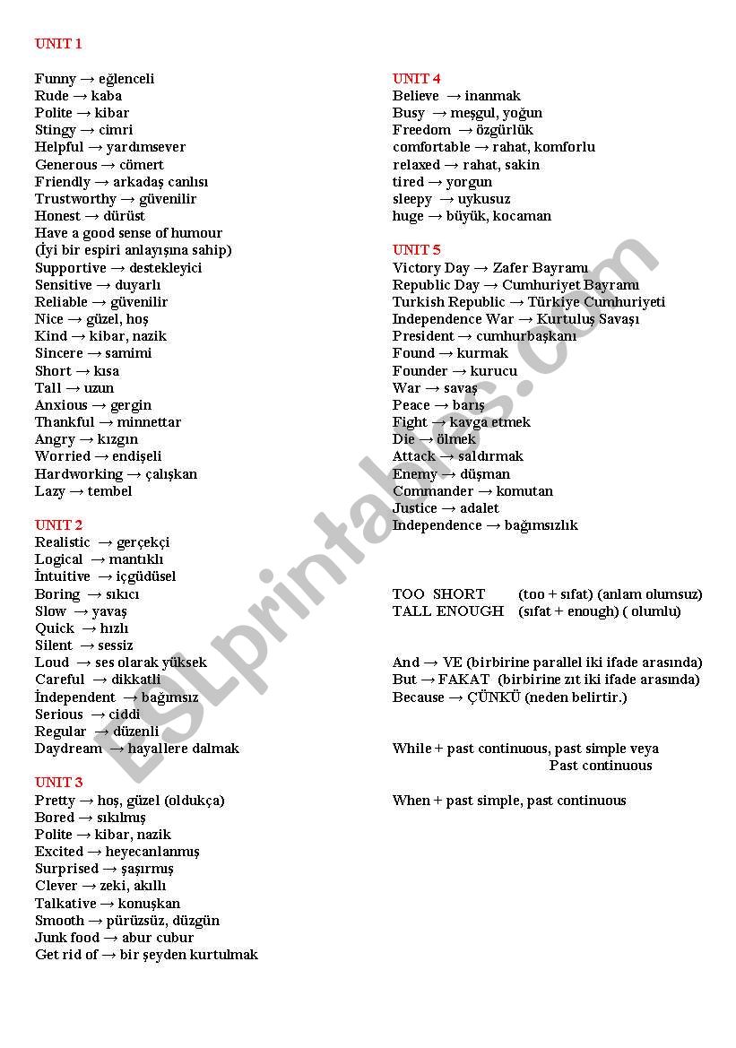 vocabulary worksheet