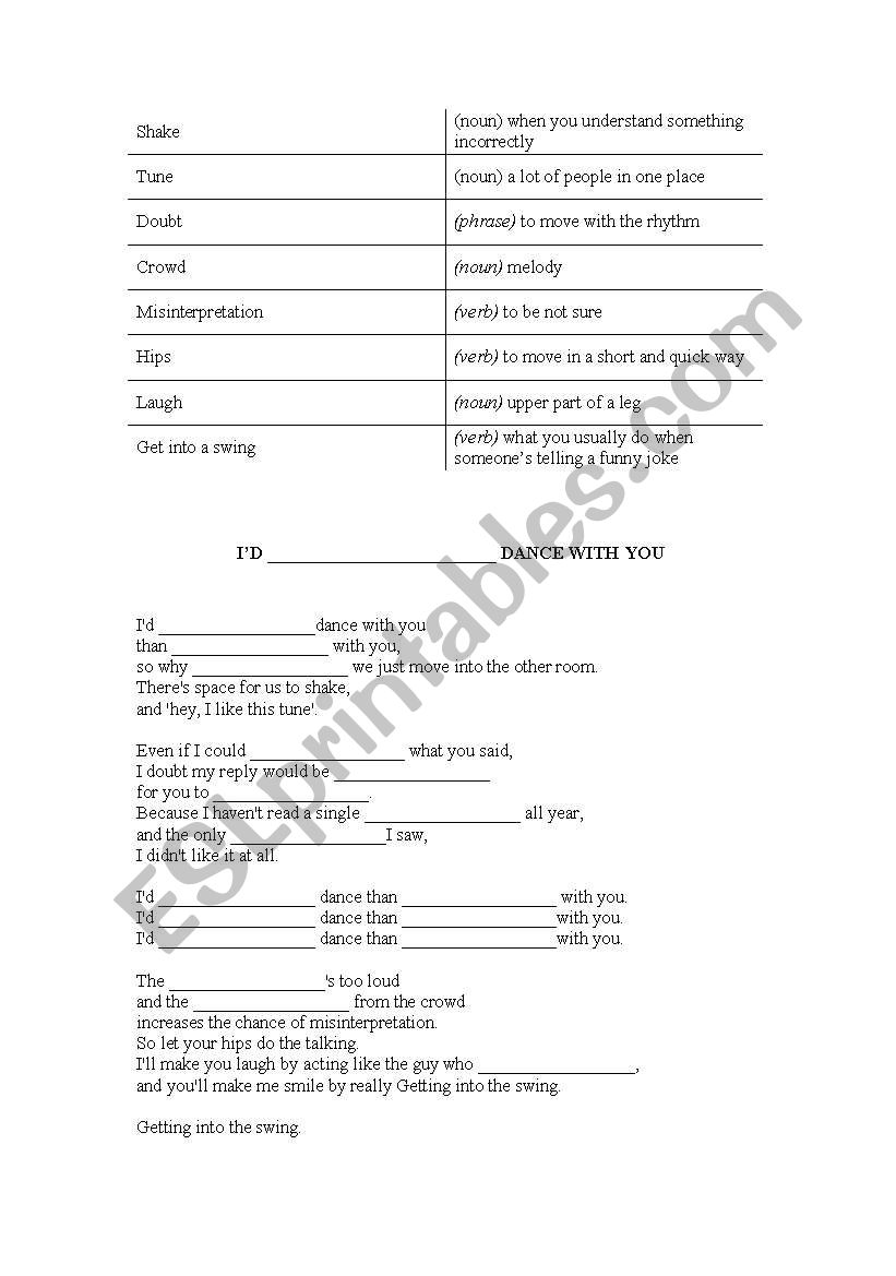 Id rather dance with you (song activity)