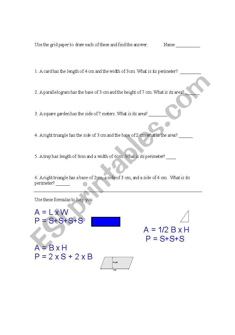 Area and Perimeter  worksheet