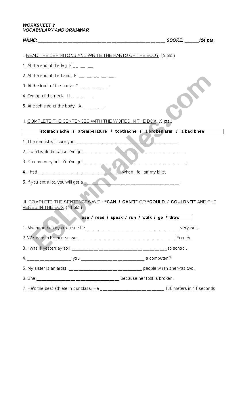 Health worksheet