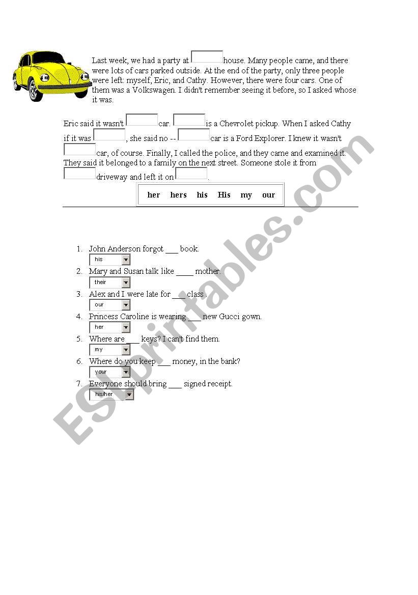 possessive pronouns worksheet