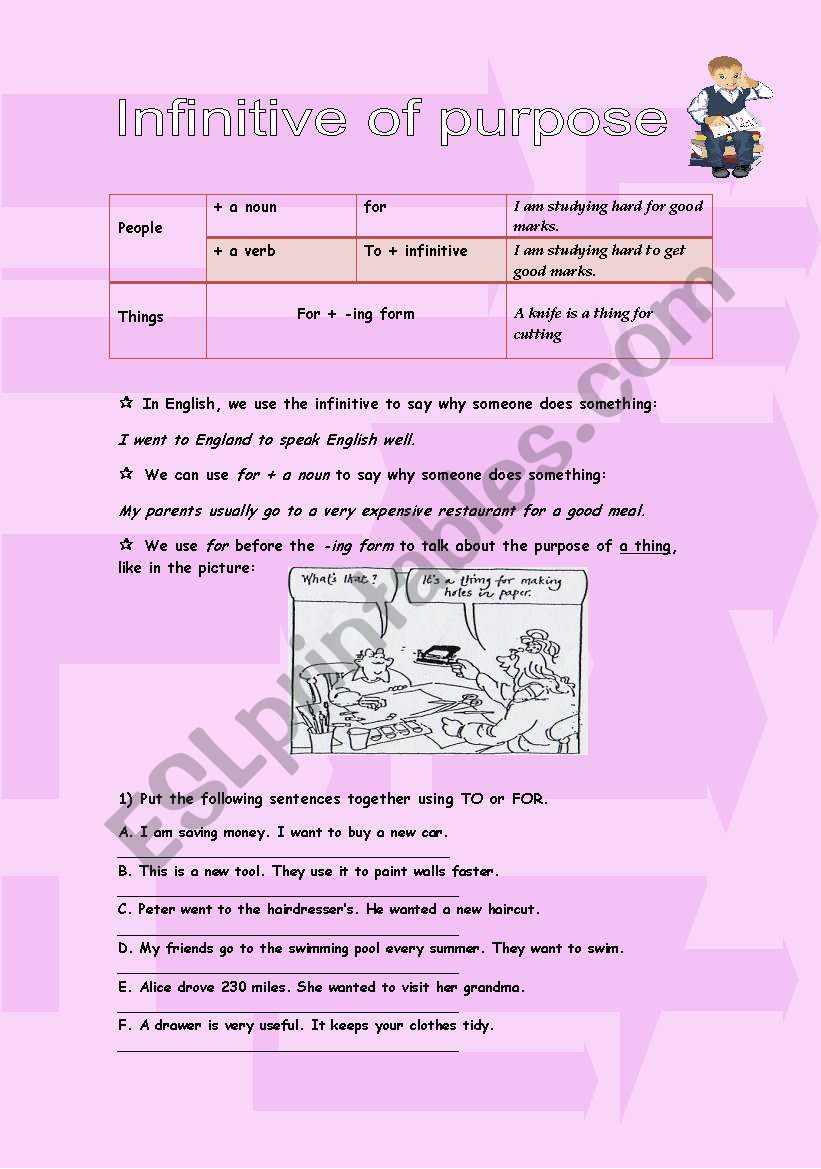 Infinitive of purpose worksheet