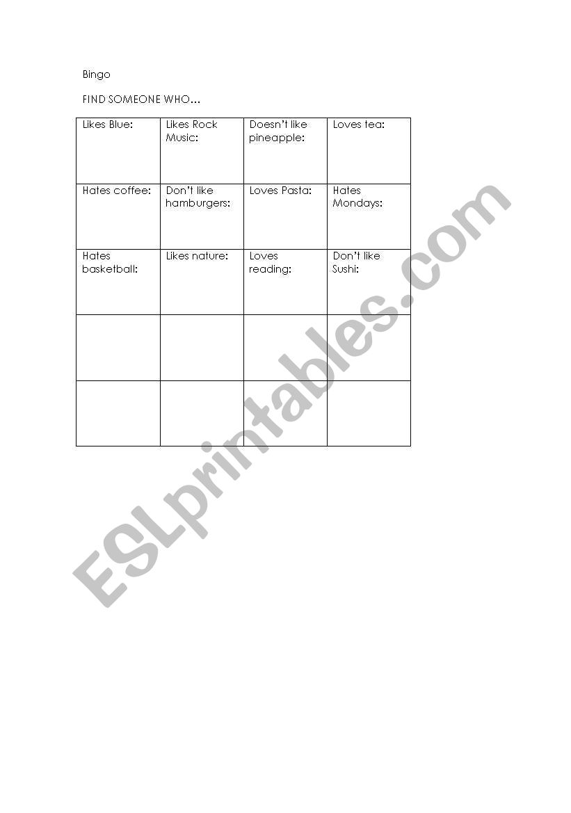 Find someone Who bingo! worksheet