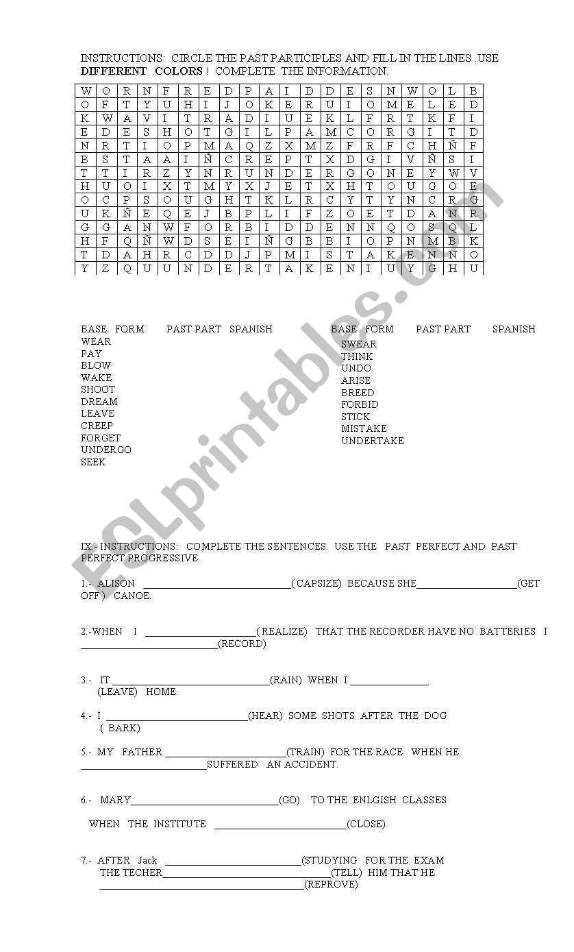 find past participles worksheet