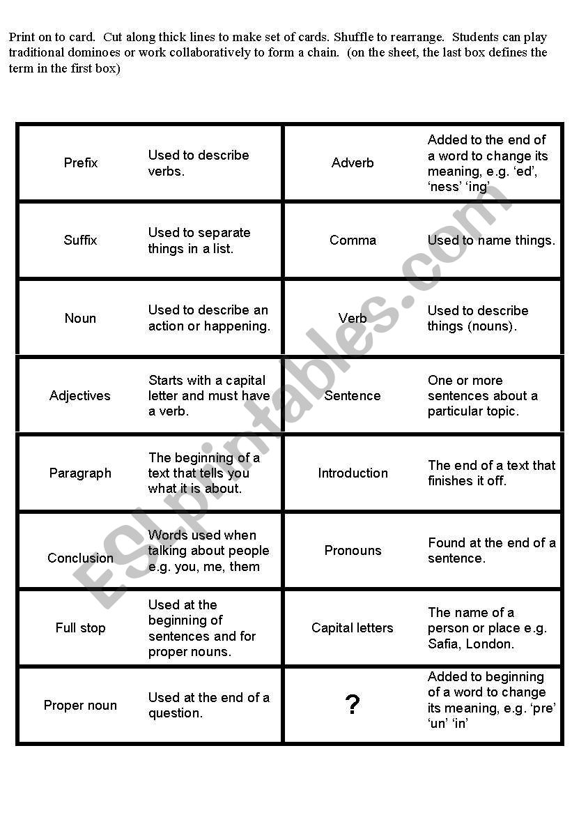 definition chain dominoes worksheet