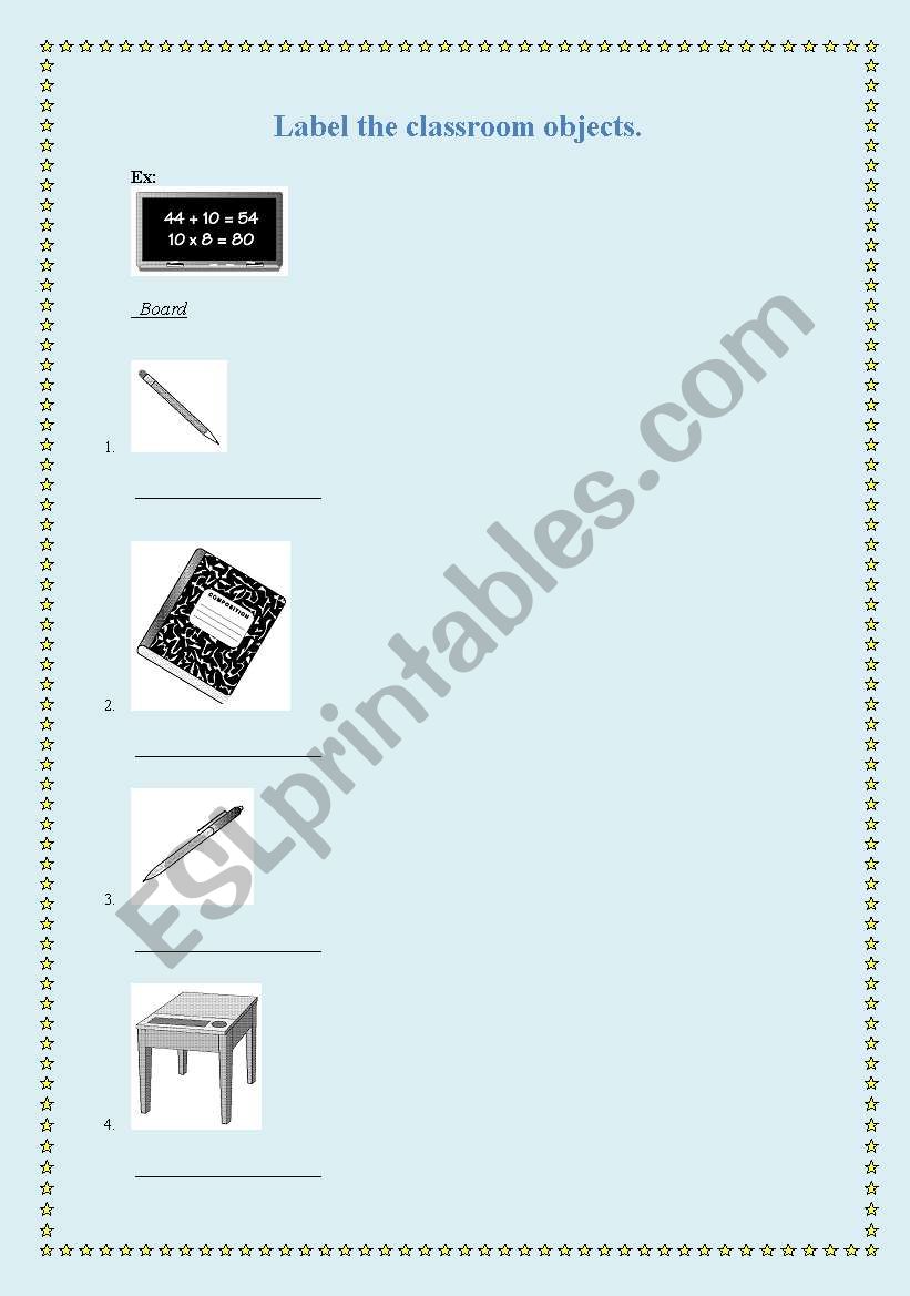 Label the classroom objects.  worksheet