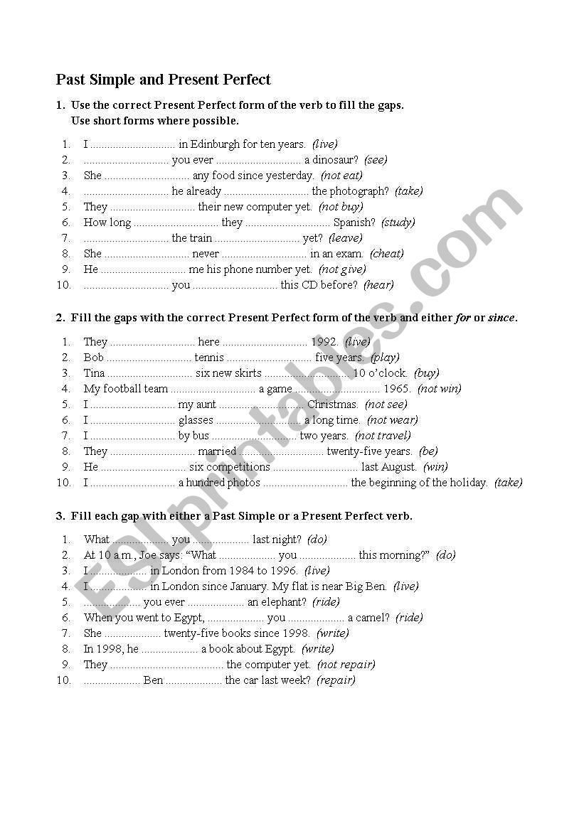 Past Simple and Present Perfect - ESL worksheet by rudiwals