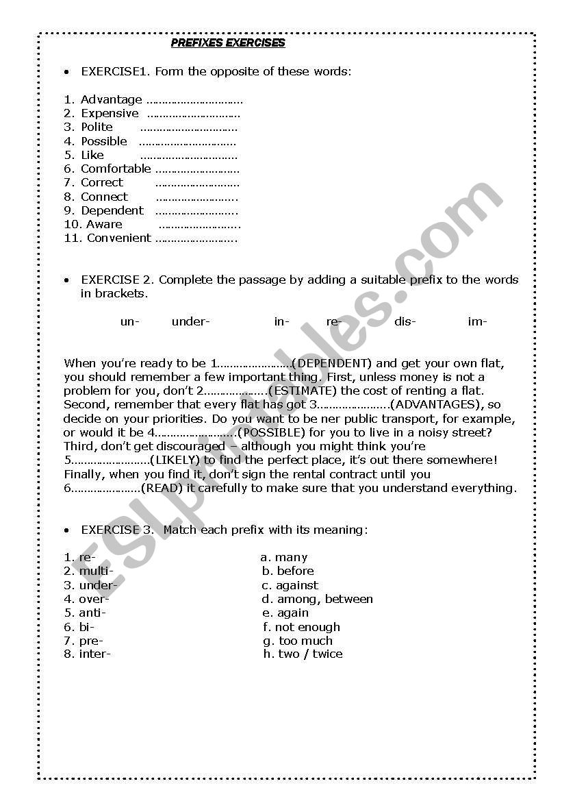 SOME PREFIXES worksheet