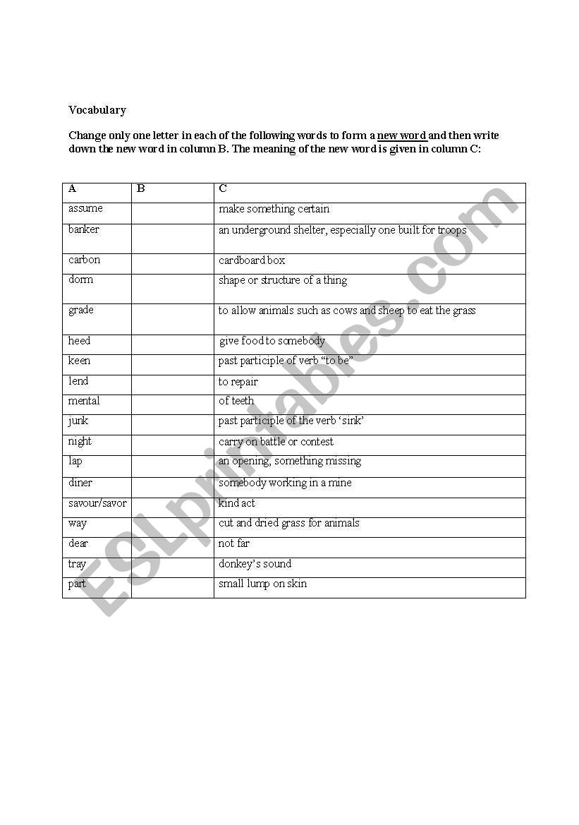 vocabulary Practice worksheet