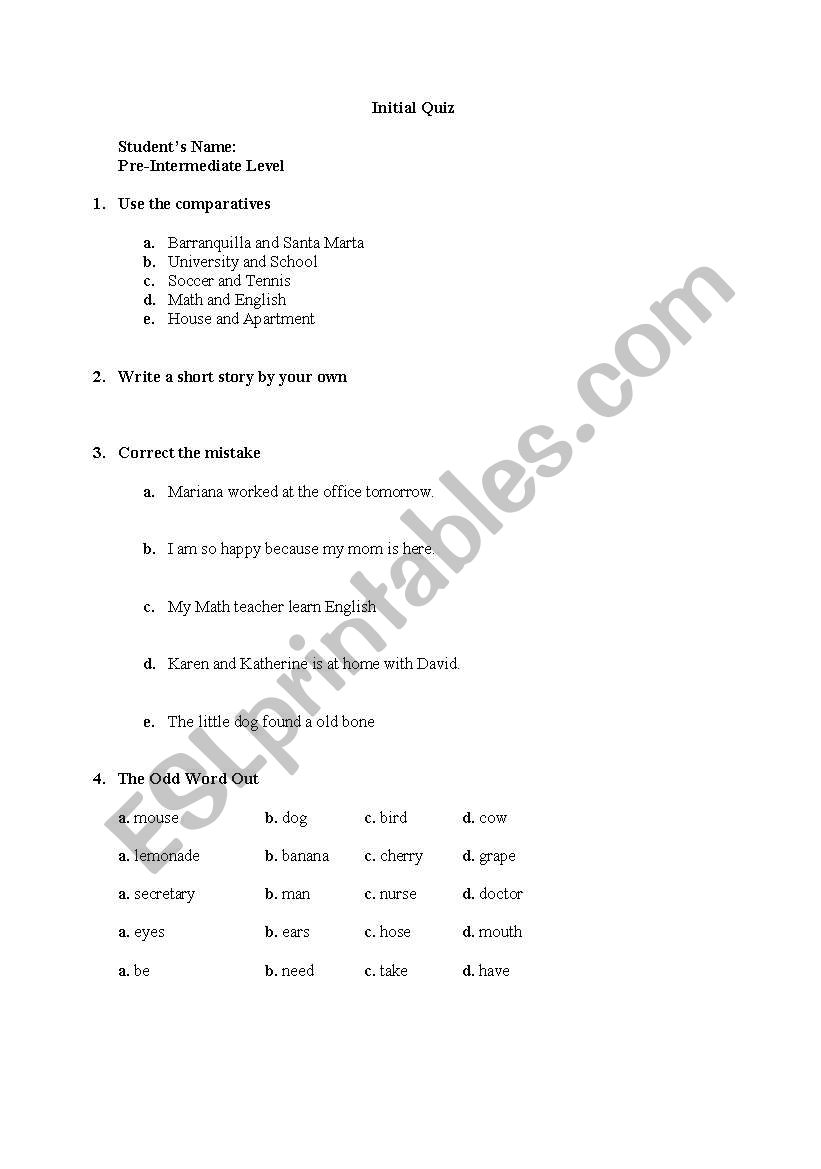 comparatives worksheet