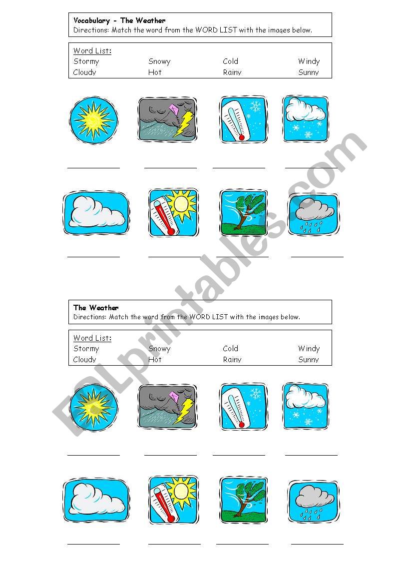 The Weather - Word Matching worksheet