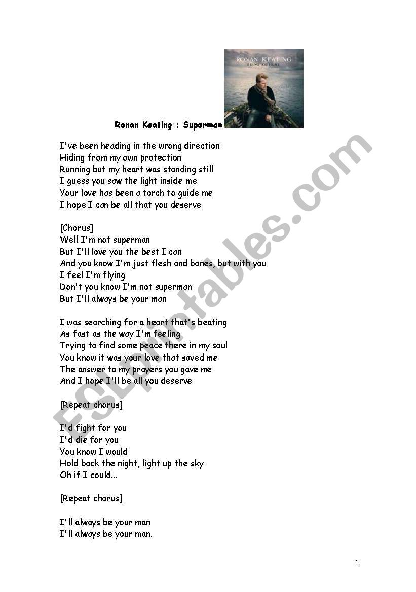 song ronan keating: superman worksheet