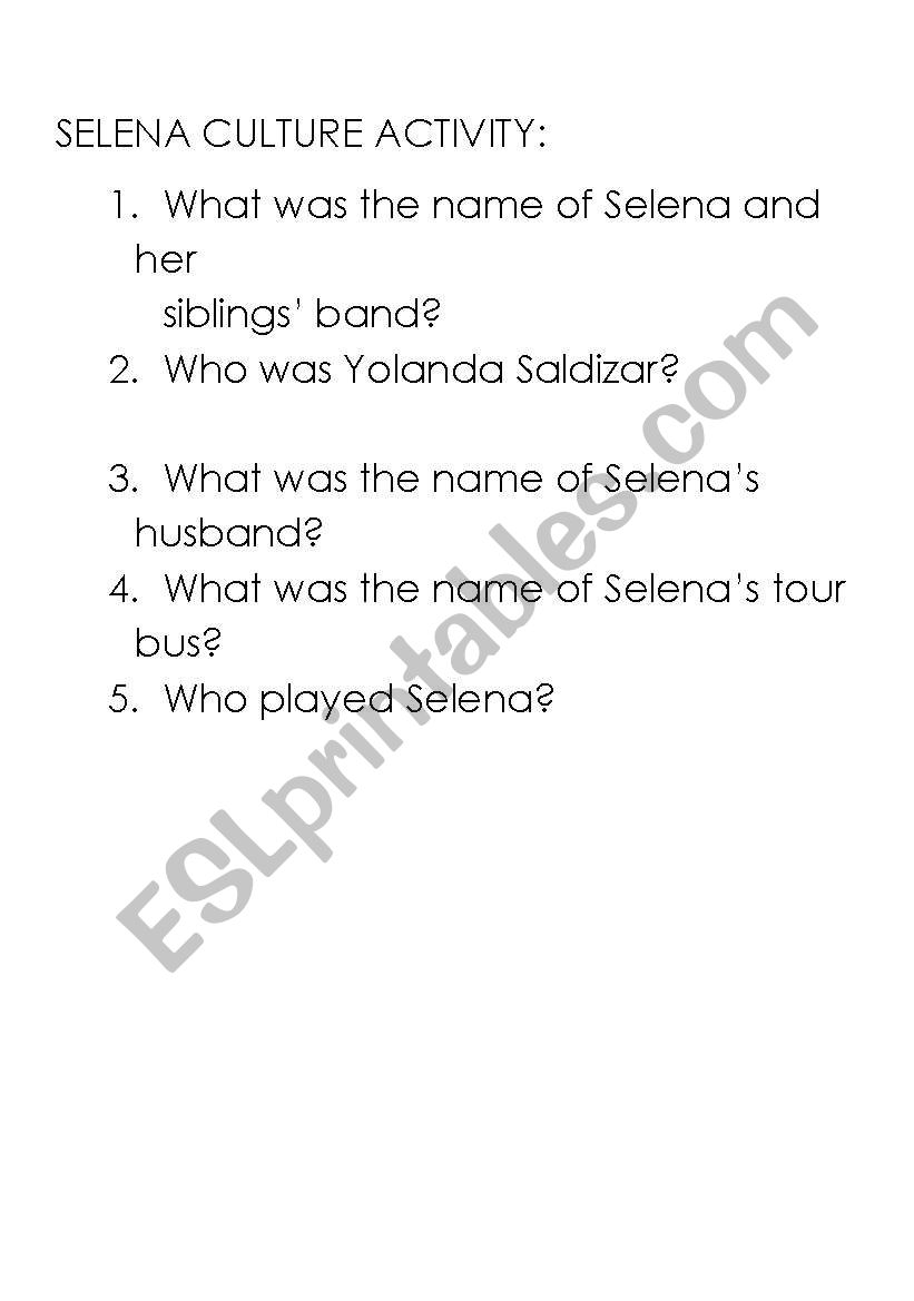Selena Film Discussion worksheet