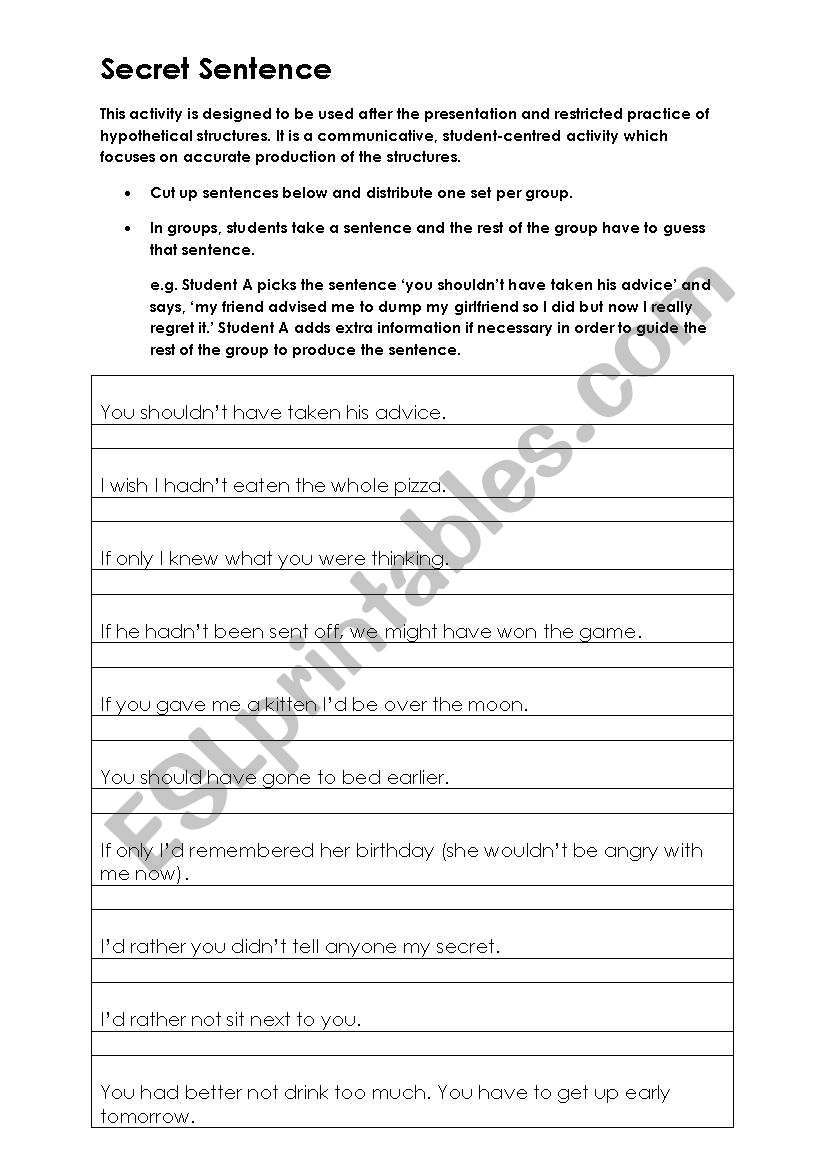 Secret Sentences ESL Worksheet By Fionab