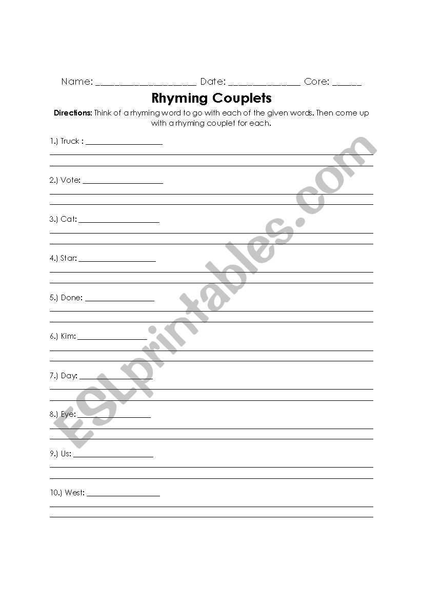 Rhyming Couplets worksheet