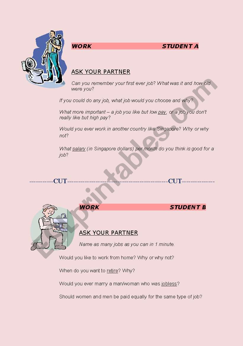 Conversation Pair-Work - Jobs worksheet